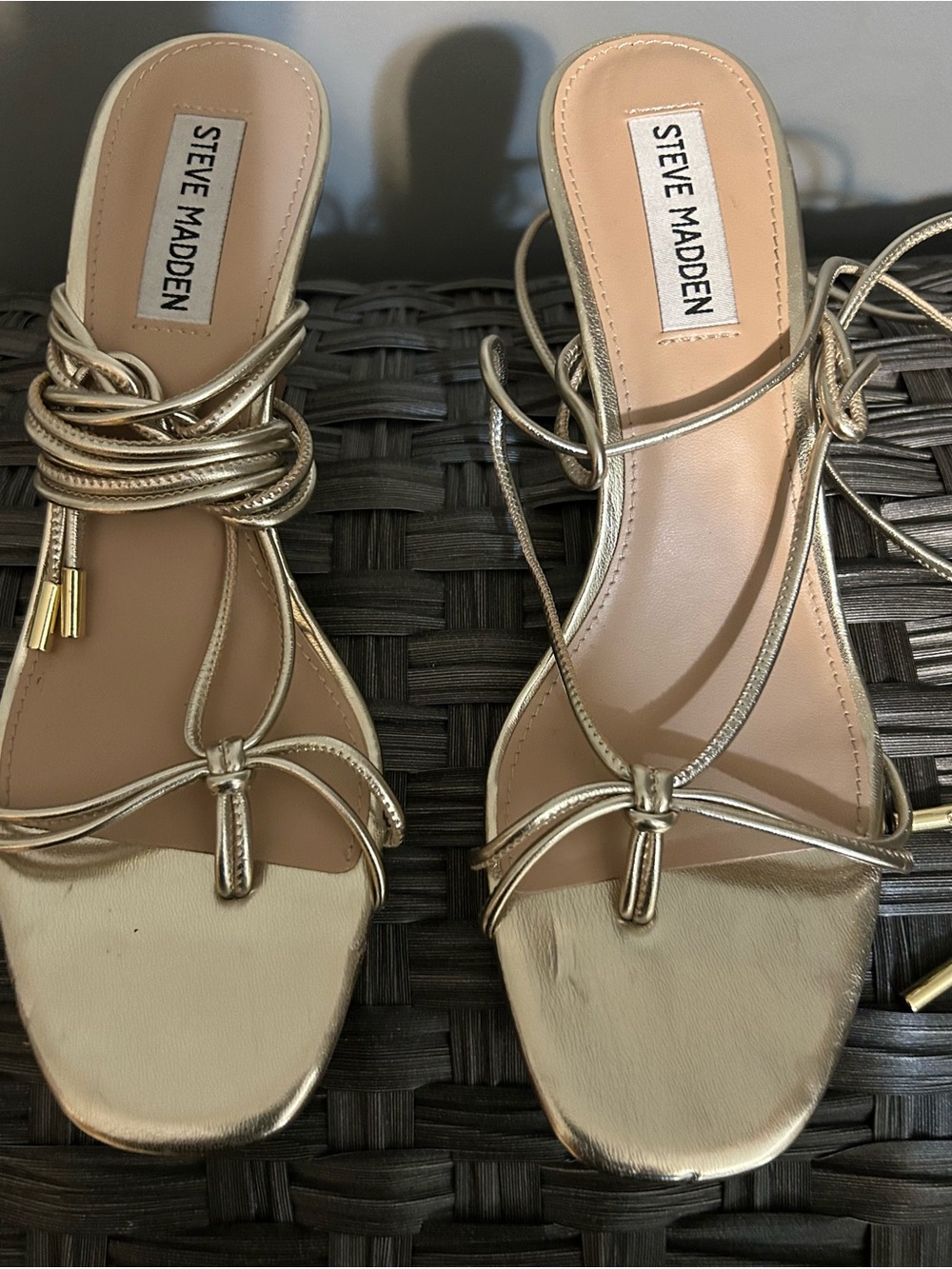 Steve Madden Gold Strappy Lace-Up Slide Heels